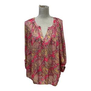Ann Taylor LOFT pink paisley peasant balloon sleeve, popover